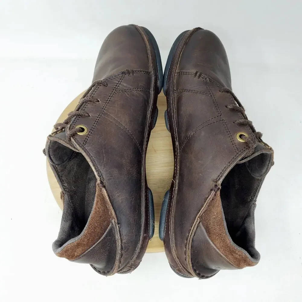 Olukai Hano Shoe Men 8.5 Brown Leather Oxford Slip On‎ Fold Down Heel WORN